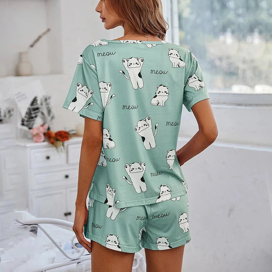 Elegant Short Sleeve Pajama Set