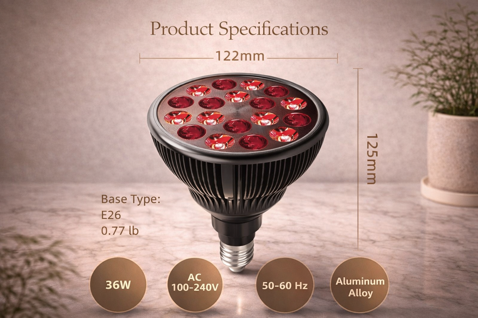 Bulb specifications. Lamp base INCLUDED in all models.