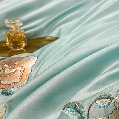 Green Satin Embroidered Bedding