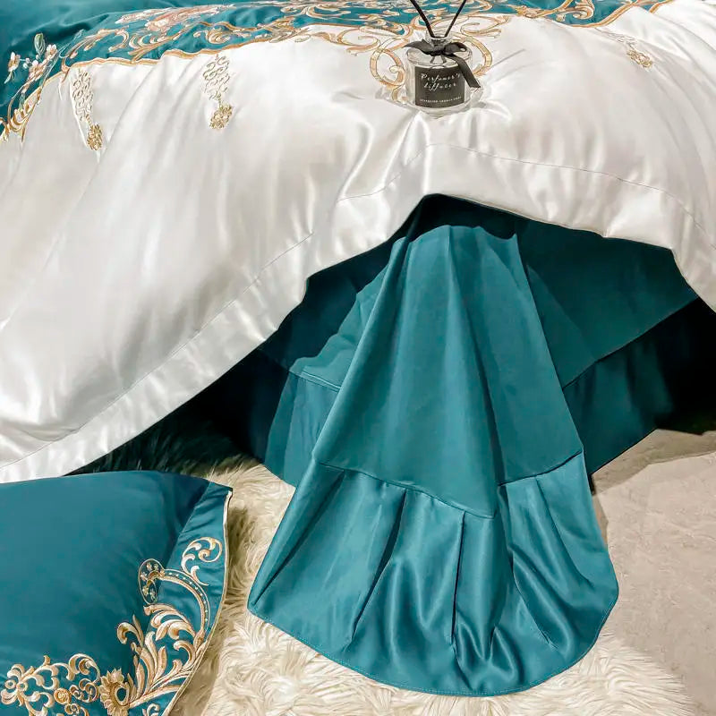 Green Satin Embroidered Bedding