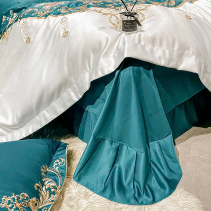 Green Satin Embroidered Bedding