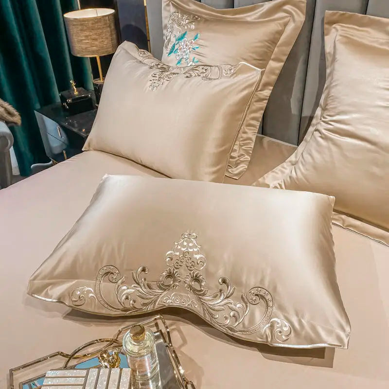 Green Satin Embroidered Bedding
