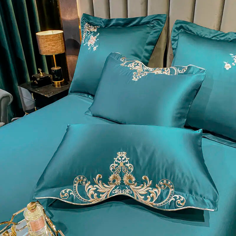 Green Satin Embroidered Bedding