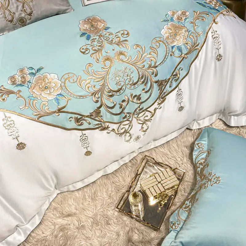 Green Satin Embroidered Bedding