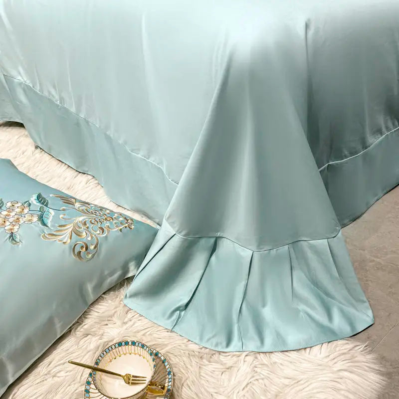 Green Satin Embroidered Bedding