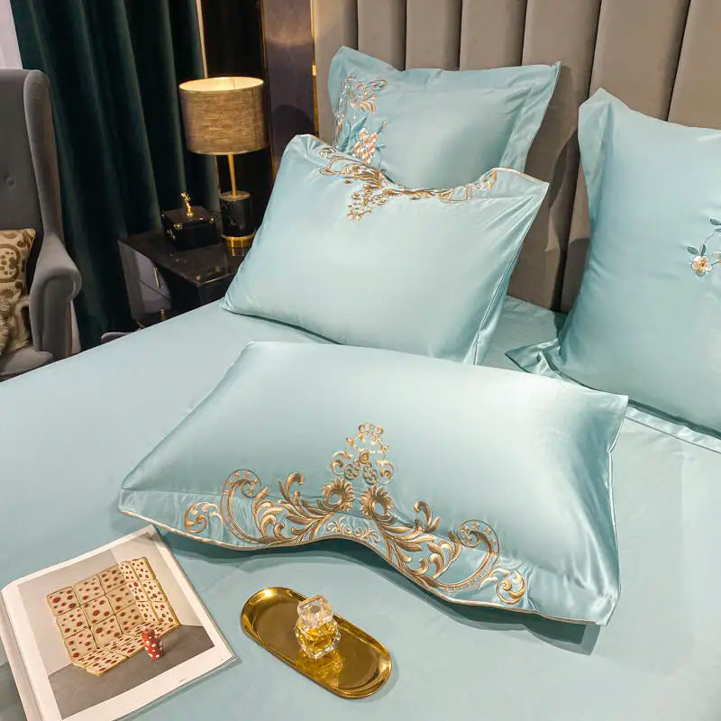Green Satin Embroidered Bedding