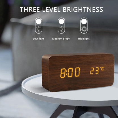 Luxe Wooden LED Alarm Clock
