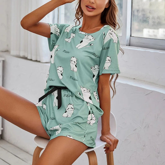 Elegant Short Sleeve Pajama Set