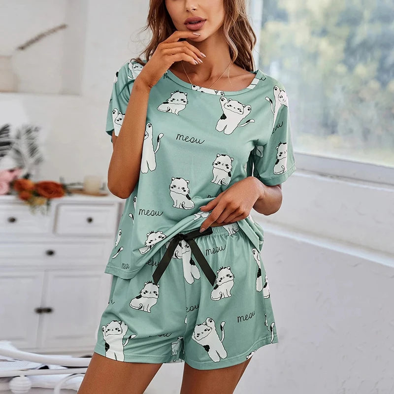 Elegant Short Sleeve Pajama Set