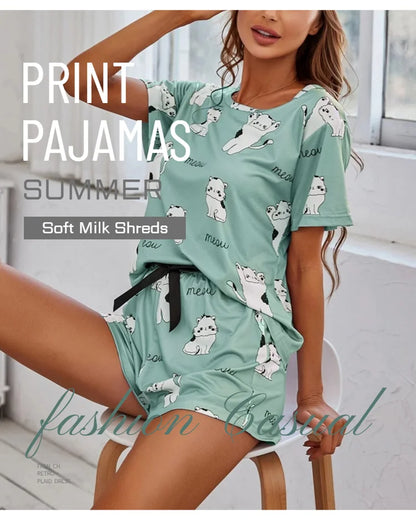 Elegant Short Sleeve Pajama Set