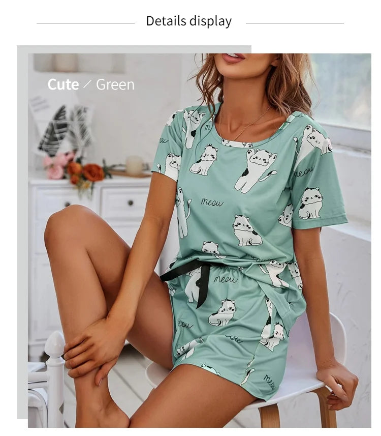 Elegant Short Sleeve Pajama Set