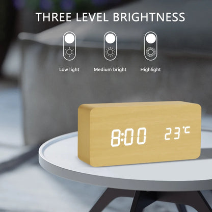 Luxe Wooden LED Alarm Clock