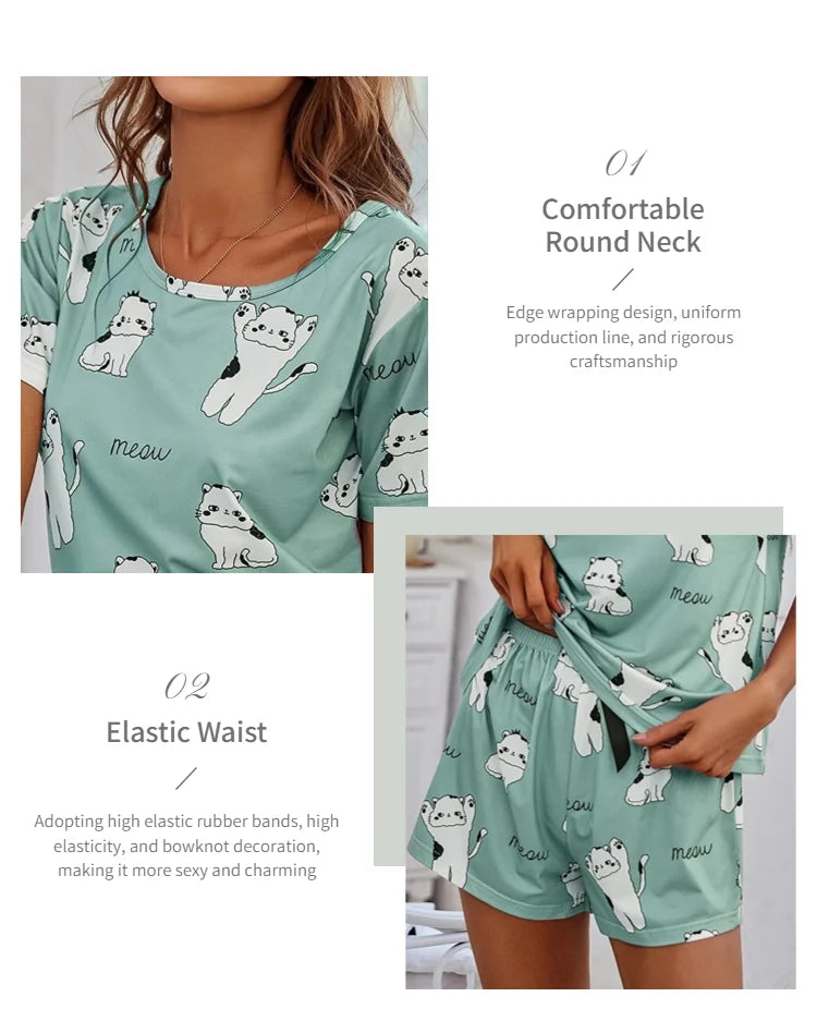 Elegant Short Sleeve Pajama Set
