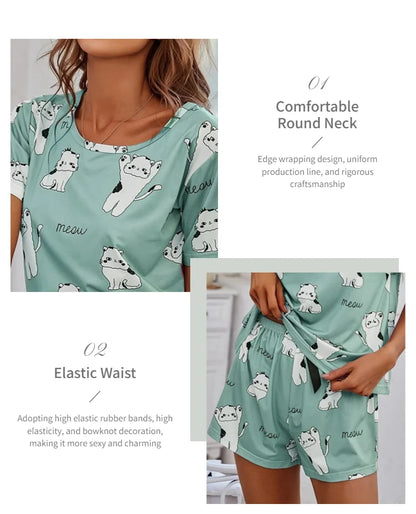 Elegant Short Sleeve Pajama Set